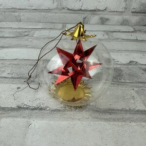 Resl Lenz W Germany Red Star Foil Spinner Glass Christmas Ornament  Mid Century